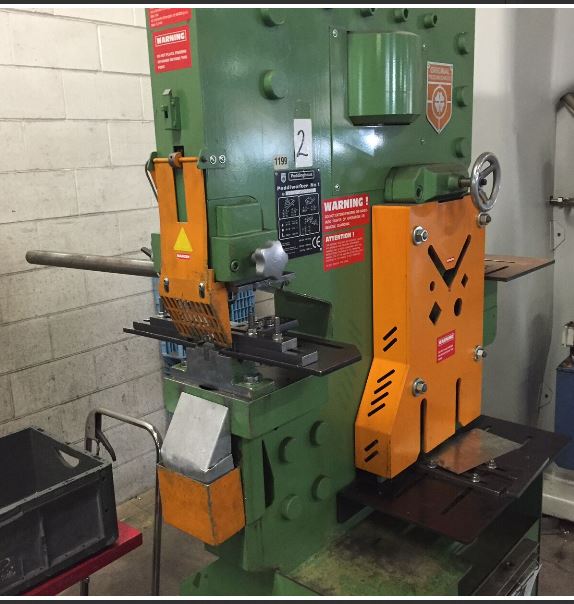 5 x5 x3/8 angle, 1-1/4 thru 7/8 MS, Peddinghaus Peddiworker, 100T Cap