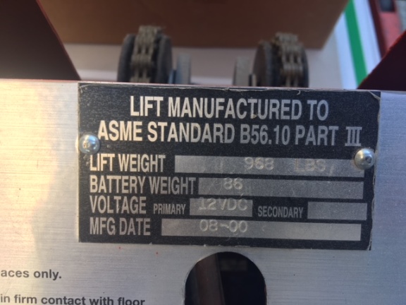 2000# Presto Lift, Mdl WPS5036-20, 2000# x 24LC, Like New, electric