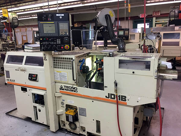 Tecno Wasino JD-1, FANUC 21iT, 1.5 cap. 3 Chk, 2002, sub spindle, 8 pos turret