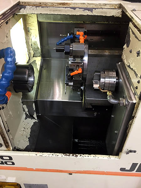 Tecno Wasino JD-1, FANUC 21iT, 1.5 cap. 3 Chk, 2002, sub spindle, 8 pos turret