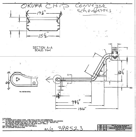 Okuma Chip Conveyor, config for Okuma LT-3000 or 99 x15 collection chute