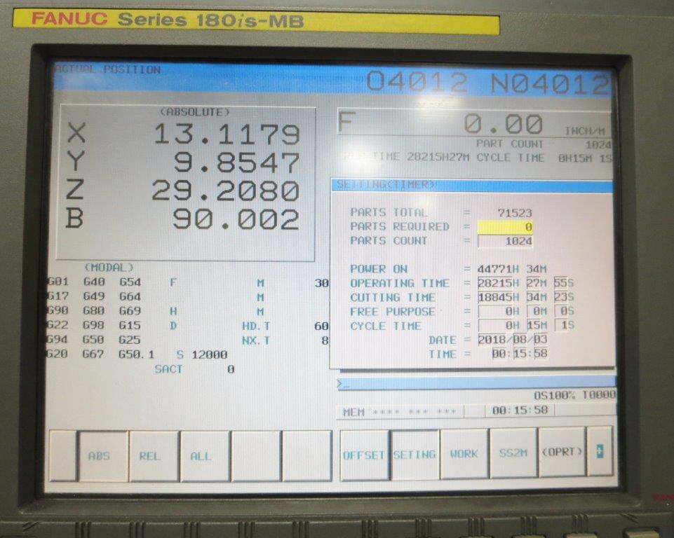 24.8 X, 24.4 Y, 27.9 Z, OKK HP500S, 2006, Fanuc 180i, Conveyor, 12,000 RPM