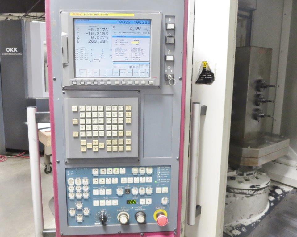 24.8 X, 24.4 Y, 27.9 Z, OKK HP500S, 2006, Fanuc 180i, Conveyor, 12,000 RPM