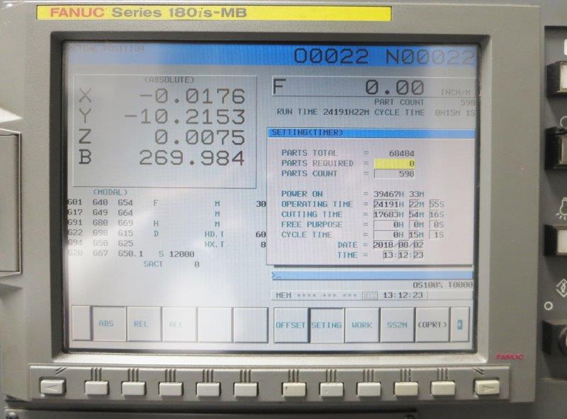 24.8 X, 24.4 Y, 27.9 Z, OKK HP500S, 2006, Fanuc 180i, Conveyor, 12,000 RPM