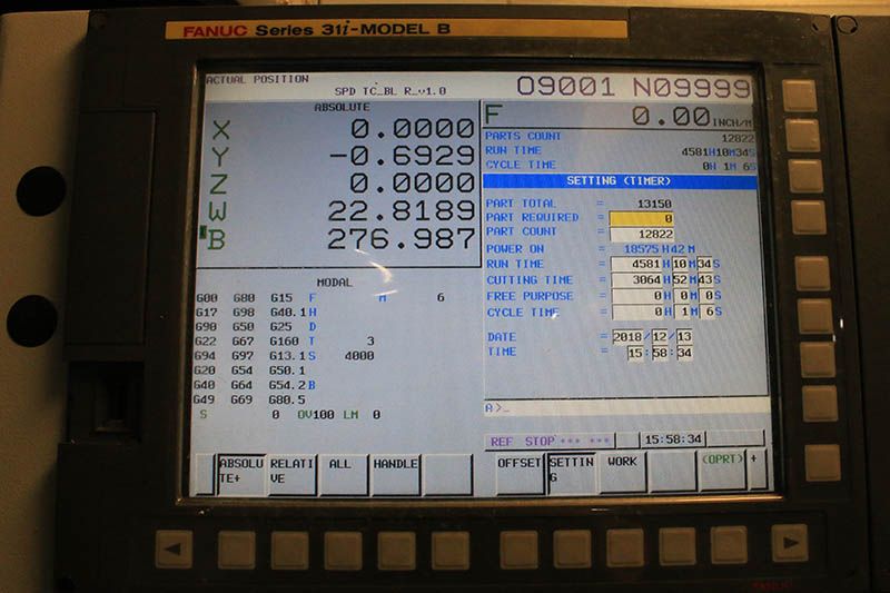 Awea BL-2018FM, Fanuc 31i, 2012, 78 X, 70 Y, 51 Z, Probe Interface, Chiller