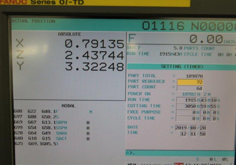 1 1/4 TSUGAMI BO325II, Fanuc 0iTD, 2013, Edge Patriot BF, Low hours