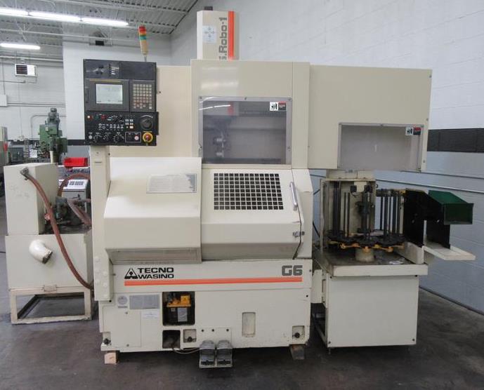 Techno Wasino G6, Fanuc 21I-T, 4 Chk, 1 1/2 , 2000, Robot Loader/Unloader