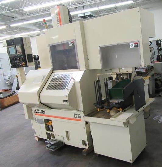 Techno Wasino G6, Fanuc 21I-T, 4 Chk, 1 1/2 , 2000, Robot Loader/Unloader