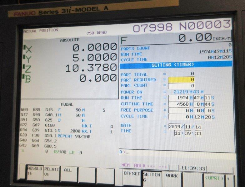 49 X, 39 Y, 39 Z, Doosan HM-8000, 2012, Fanuc 31iA, Full 4th, HPC, Low Hours