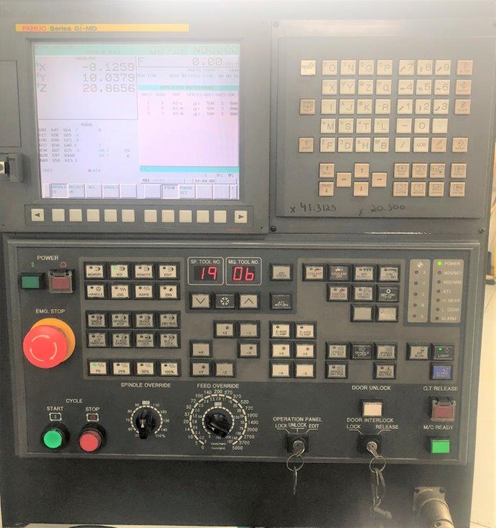41 X, 20 Y, 20 Z, Samsung MCV50, 2015, Fanuc Oi-MD, Rigid Tapping, 12K RPM