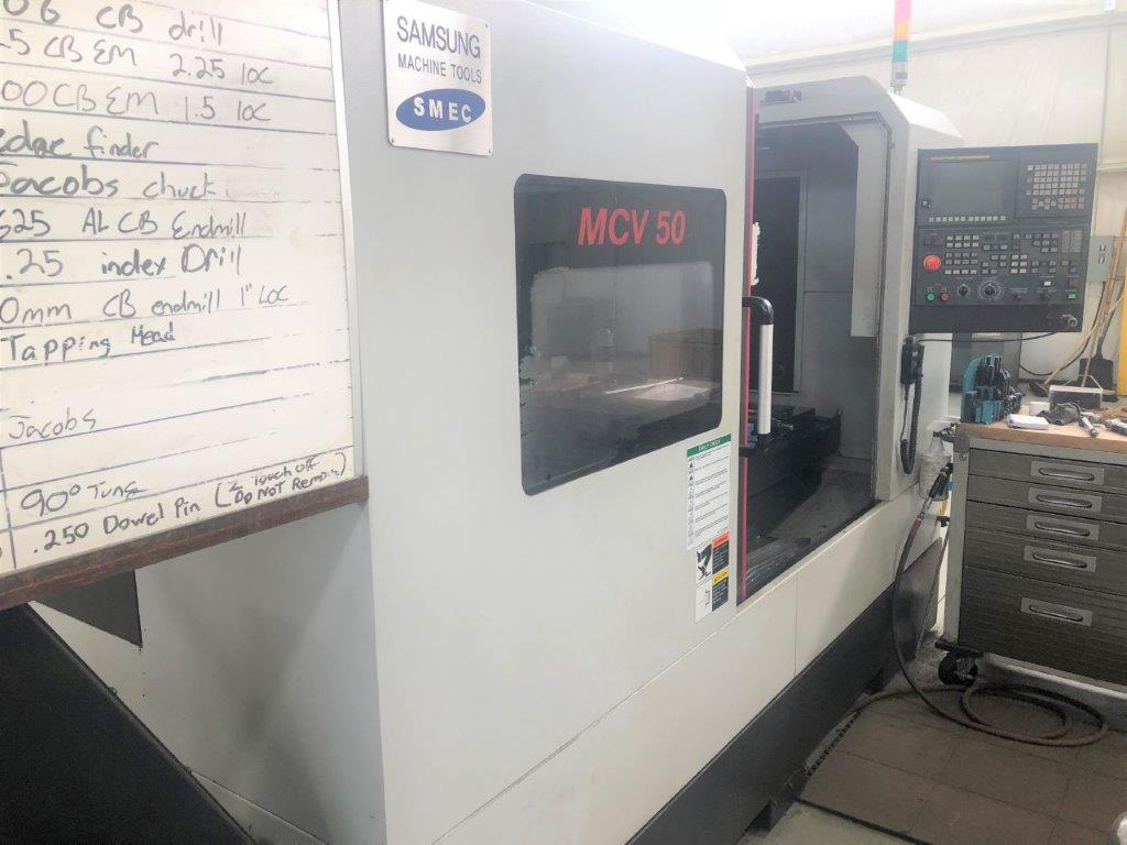 41 X, 20 Y, 20 Z, Samsung MCV50, 2015, Fanuc Oi-MD, Rigid Tapping, 12K RPM