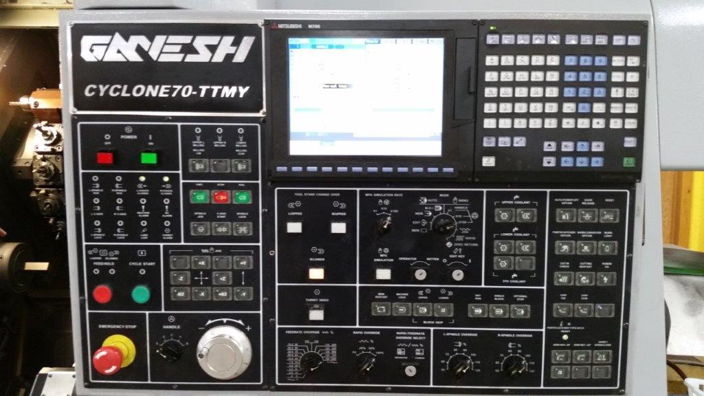 2 3/4 Ganesh Cyclone 70TTMY, Mitsubishi M700, 2013, Live Milling, HPC, Barfeed