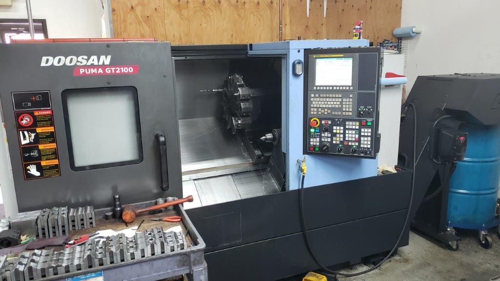 DOOSAN PUMA GT2100, FANUC, 10 Chk, 2 , 2014, TAILSTOCK, CHIP CONVEYOR