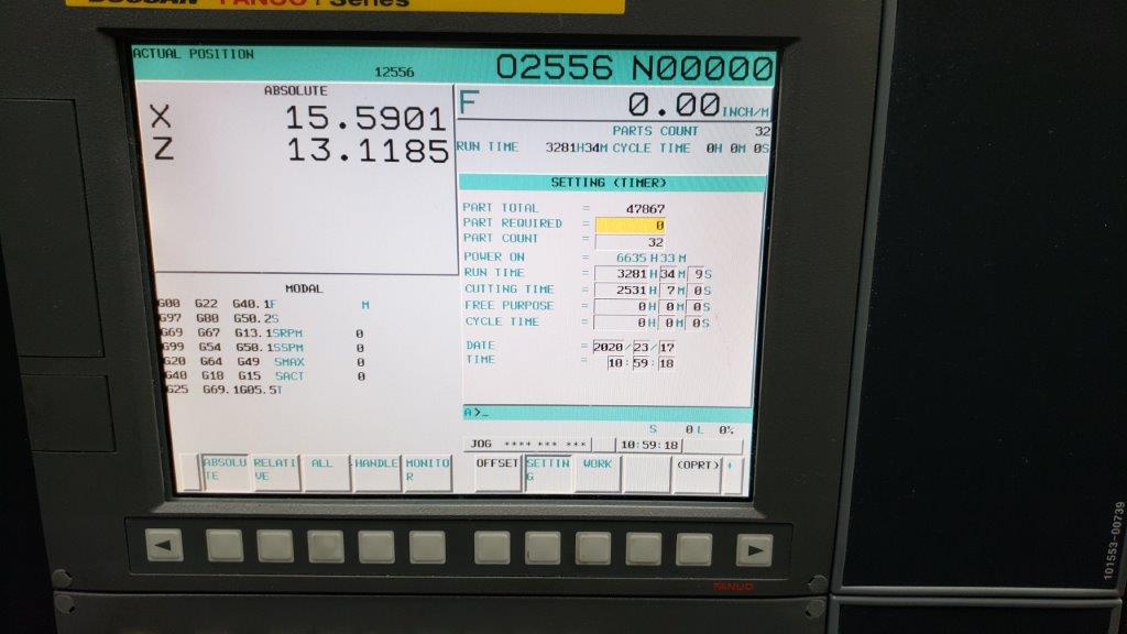 DOOSAN PUMA GT2100, FANUC, 10 Chk, 2 , 2014, TAILSTOCK, CHIP CONVEYOR, BARFEED
