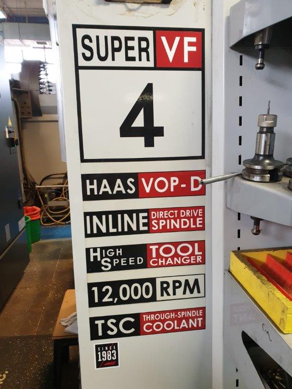 50 X, 20 Y, 25 Z, HAAS VF4SS, 12,000 RPM, 4th Axis Table, Probing, P-Cool