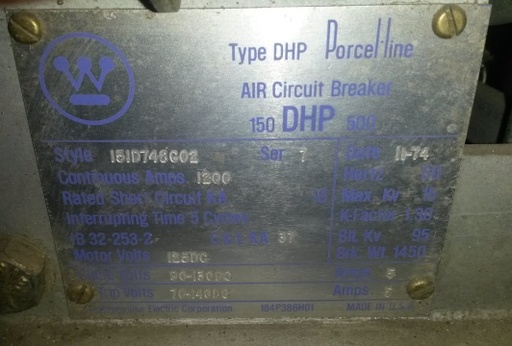 1200 Amp, WESTINGHOUSE, 150DHP-500, 15 KV, 1974, AIR BREAKER