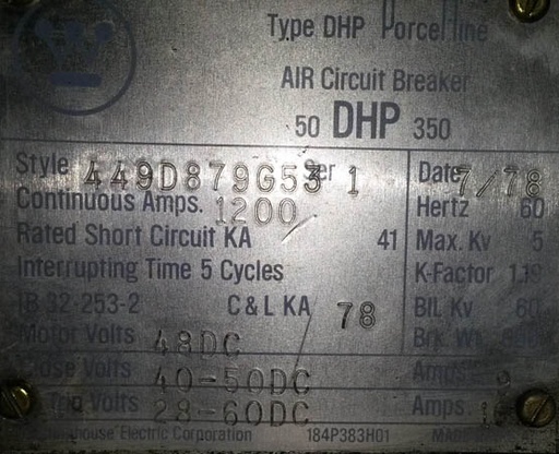 1200 Amp, WESTINGHOUSE, 50DHP350, 4200 V., INDOOR;-1