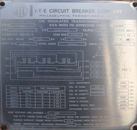 750/840 KVA, Pri. 13800 V, Sec. 2400 V, Y, OA, ITE, 5.45% IMPEDENCE;-1
