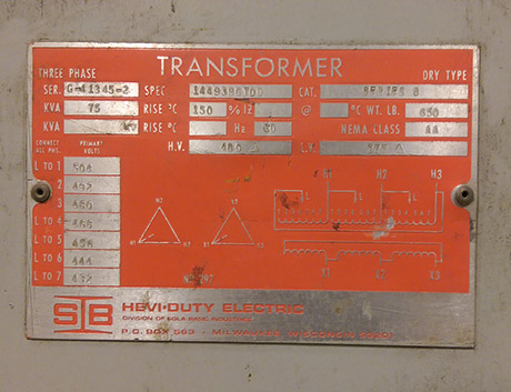 75 KVA, Pri. 480 V, D, Sec. 277 V, D, HEVI DUTY, 150*C RISE, DRY TYPE;-1