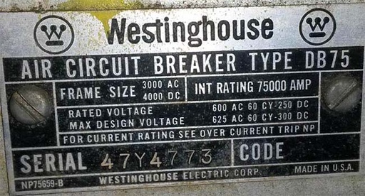 3000 Amp, WESTINGHOUSE, DB-75, 480 V., ELECTRICALLY OPERATED, INDOORHOUSED -1