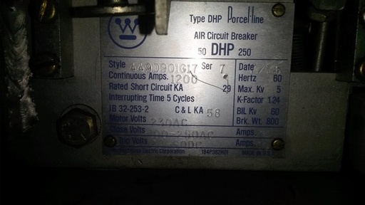 1200 Amp, WESTINGHOUSE, 50 DHP 250, 4160 V.,