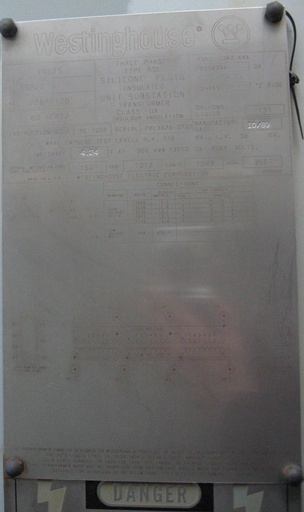 300/336 KVA, WESTINGHOUSE, Pri. 13200 D, Sec. 208 Y, SILICONE SUBSTATION