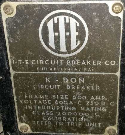 600 Amp, ITE, K-DON 600, 480 V., MAN. OPER, DRAWOUT, FUSED, A/C/B: -1