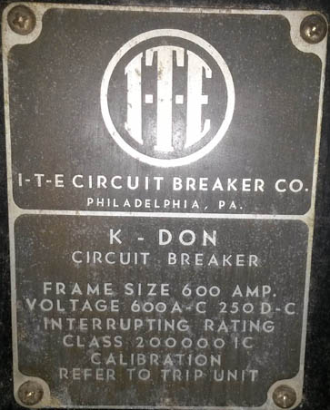 600 Amp, ITE, K-DON600, 480 V., FUSED, MAN.OPER., DRAWOUT, A/C/B: -1