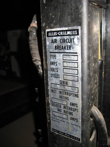 1600 Amp, ALLIS CHALMERS, LA-50A, 480 V., E/O, D/O, A/C/B, 230 VAC: -1