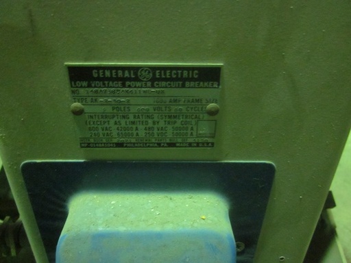 1600 Amp, GE, AK-2-50-2, 480 V., M/O, STAT. MT., EC2A TRIPS: -1