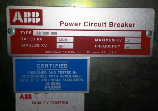 1200 Amp, ABB, 15VHK500, 15 KV, VACUUM, 240 VAC CLOSE, 24 VDC TRIP