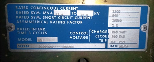 1200 Amp, ABB, 15VHK500, 15 KV, VACUUM, 240 VAC CLOSE, 24 VDC TRIP