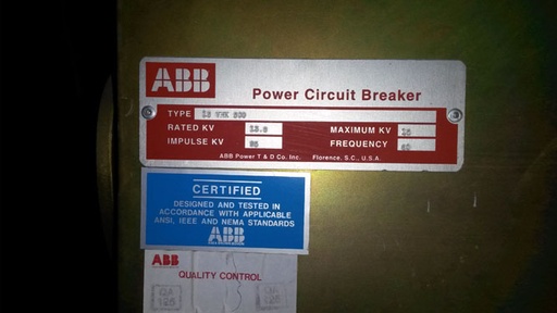 1200 Amp, ABB, 15VHK500, 15 KV, VACUUM, 240 VAC CLOSE, 24 VDC TRIP