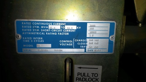 1200 Amp, ABB, 15VHK500, 15 KV, VACUUM, 240 VAC CLOSE, 24 VDC TRIP