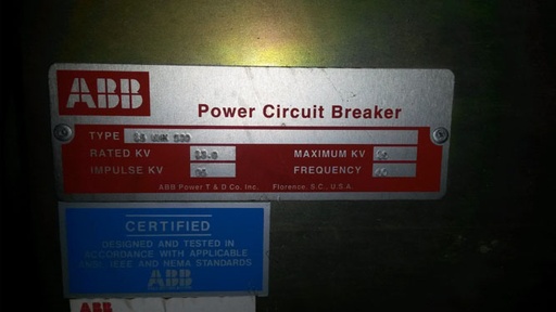 1200 Amp, ABB, 15VHK500, 15 KV, VACUUM, 240 VAC CLOSE, 24 VDC TRIP