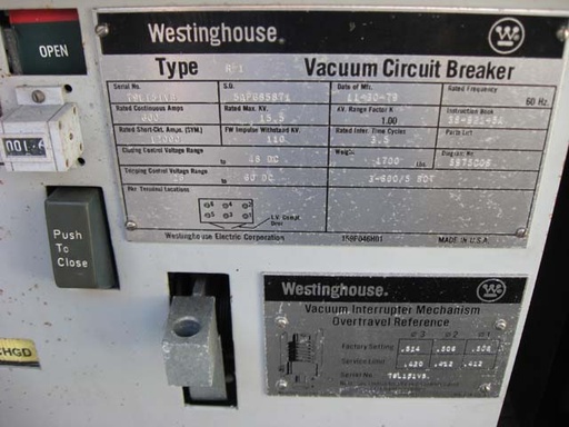 600 Amp, WESTINGHOUSE, R, 15 KV, OUTDOOR, FRAME MOUNT, VACUUM RECLOSER: -1