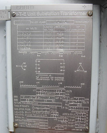 7500/10500 KVA, ITE/GOULD, Pri. 12470 D, Sec. 2400Y/1385, SUBSTATION