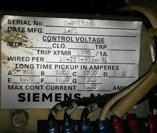 1600 Amp, SIEMENS ALLIS, LAF1600B, 480 V., 1981, M/O, D/O, L,S,I: -1