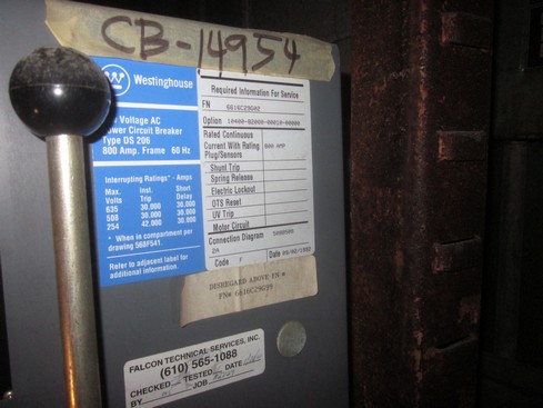 800 Amp, WESTINGHOUSE, DS-206, 480 V., M/O, D/O, LSI