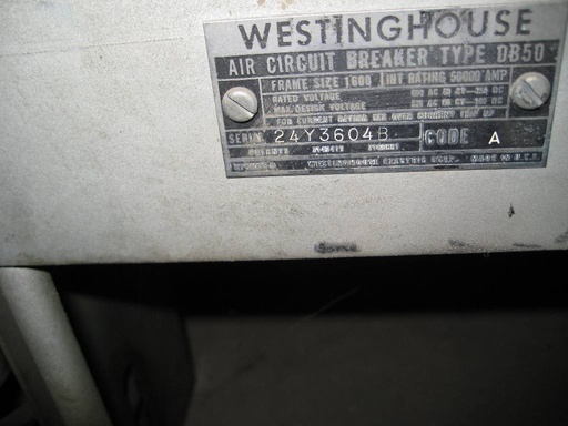 1600 Amp, WESTINGHOUSE, DB-50, 480 V., M/O, D/O, 3-POSITION, UV DEVICE: -1