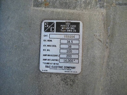 200 Amp, S & C, No. SMD-20, 34500 V., FUSED, HOOK STICK DISCONNECTS: -3