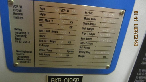 1200 Amp, WESTINGHOUSE, 50VCPW250, 4160 V., UNUSED, 120 VAC CLOSE CAP TRIP: -1