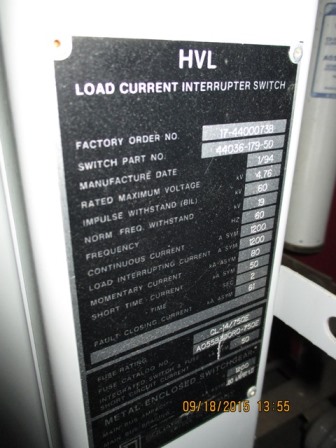 1200 Amp, SQUARE D, No. HVL, 4160 V., UNUSED, FUSED, LOADBREAK DISCONNECT: -1