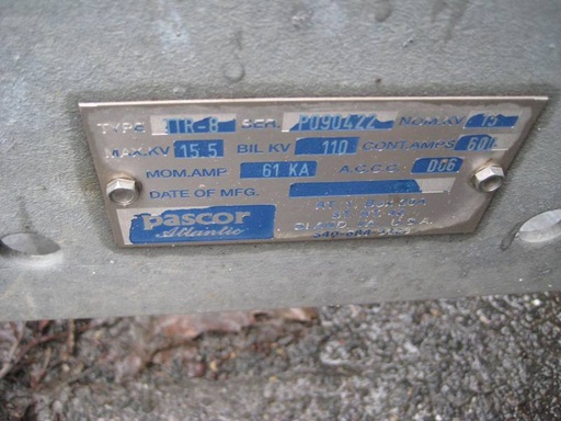 600 Amp, PASCOR, No. TTR-8, 15000 V., GANG OPERATED DISCONNECT SWITCH: -1