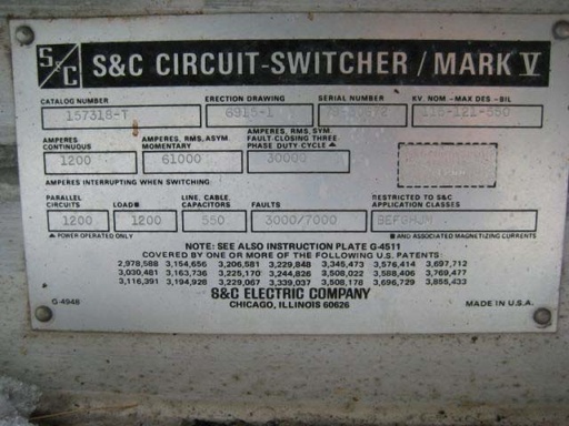 1200 Amp, S&C, No. MARK V, 121000 V.,CIRCUIT SWITCHER