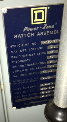 600 Amp, SQUARE D, No. POWERZONE, 5000 V., LOAD BREAK SWITCH;-1