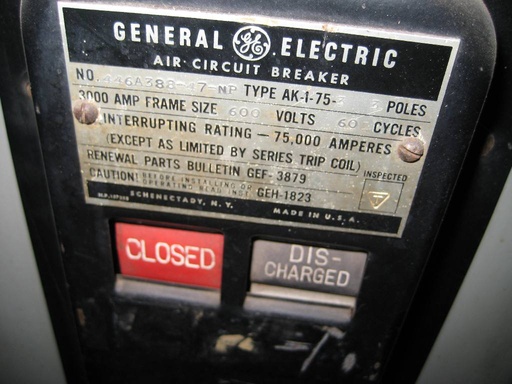 3000 Amp, GE, AK-1-75, 480 V., ELECTRICALLY OPERATED (125VDC), DRAWOUT;-1