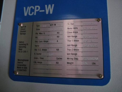 2000 Amp, WESTINGHOUSE, 150VCP-W-750, 15 KV,125VDC CLOSE, 48VDC TRIP