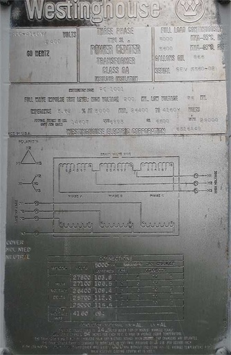 5000/5600 KVA, Pri 26400 D, Sec 4160Y/2400, WESTINGHOUSE, SUBSTATION