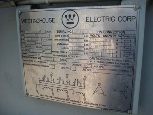 1000/1400 KVA, Pri 26400 D, Sec 208Y/120, WESTINGHOUSE, SUBSTATION, R-TEMP:1